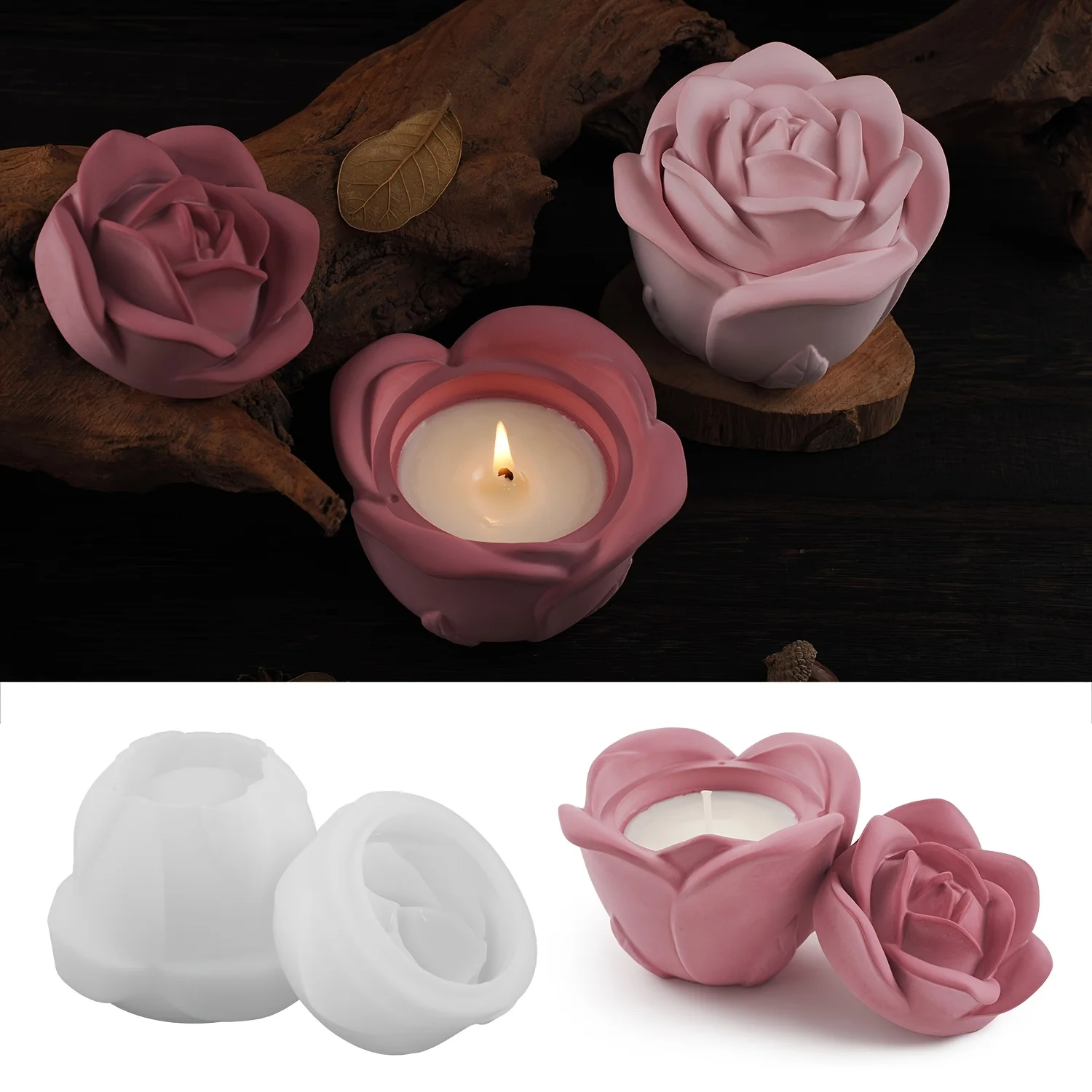 2-Piece Set Rose Shaped Silico - Candle Making Moulds 评论和价格